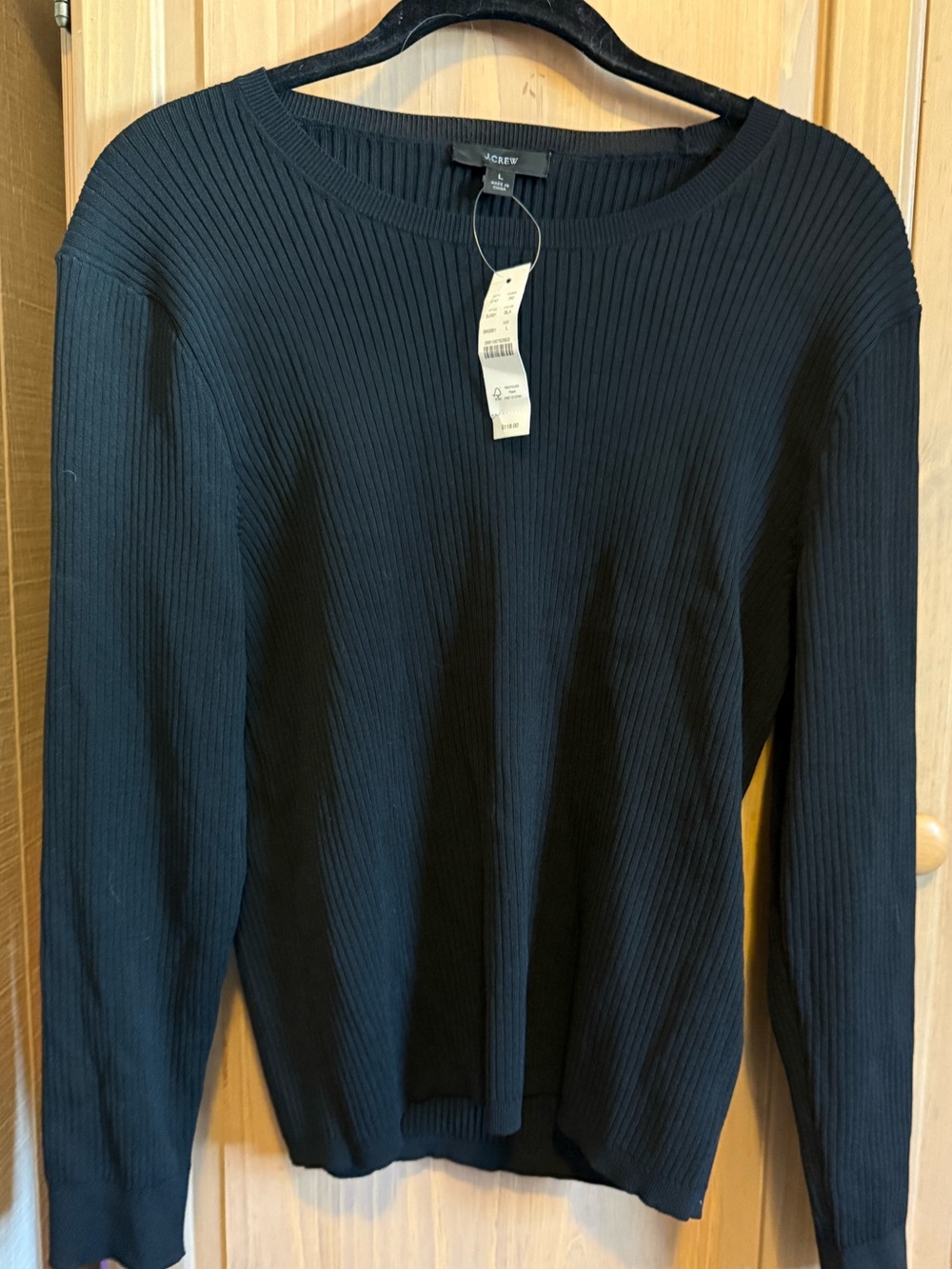 J Crew Black Ribbed Crewneck Sweater Large NWT Long Sleeve Classic Knit preppy